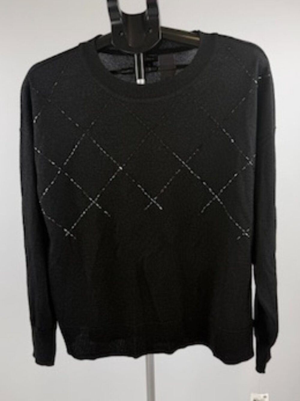 Alfani Plus Black Metallic Beaded Argyle Sweater NWT Size 1X